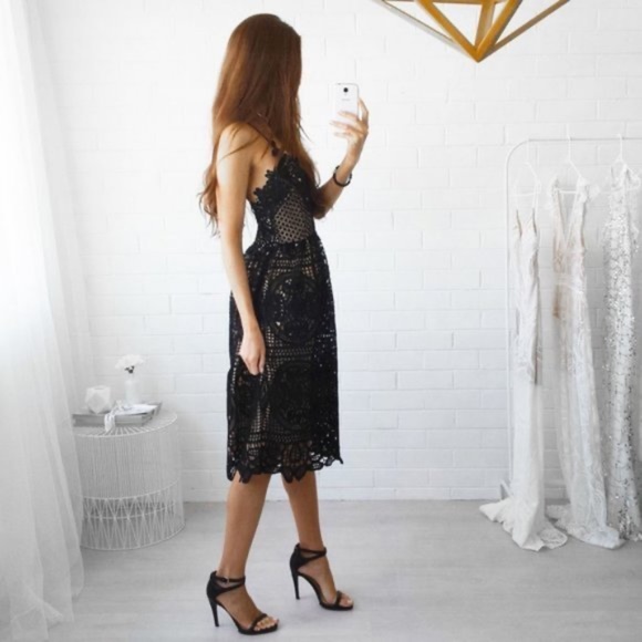 Boho Black lace criss cross back midi Party Wedding dress - Picture 7 of 9